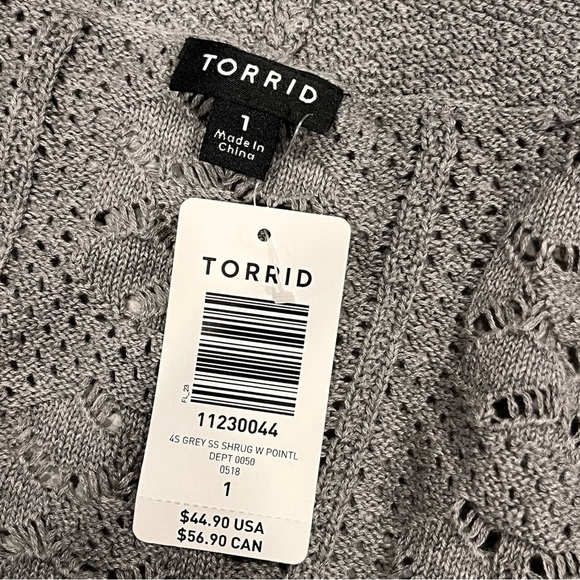 NEW Torrid Gray Pointelle Open Front Short Sleeve Shrug Sweater - Picture 7 of 10